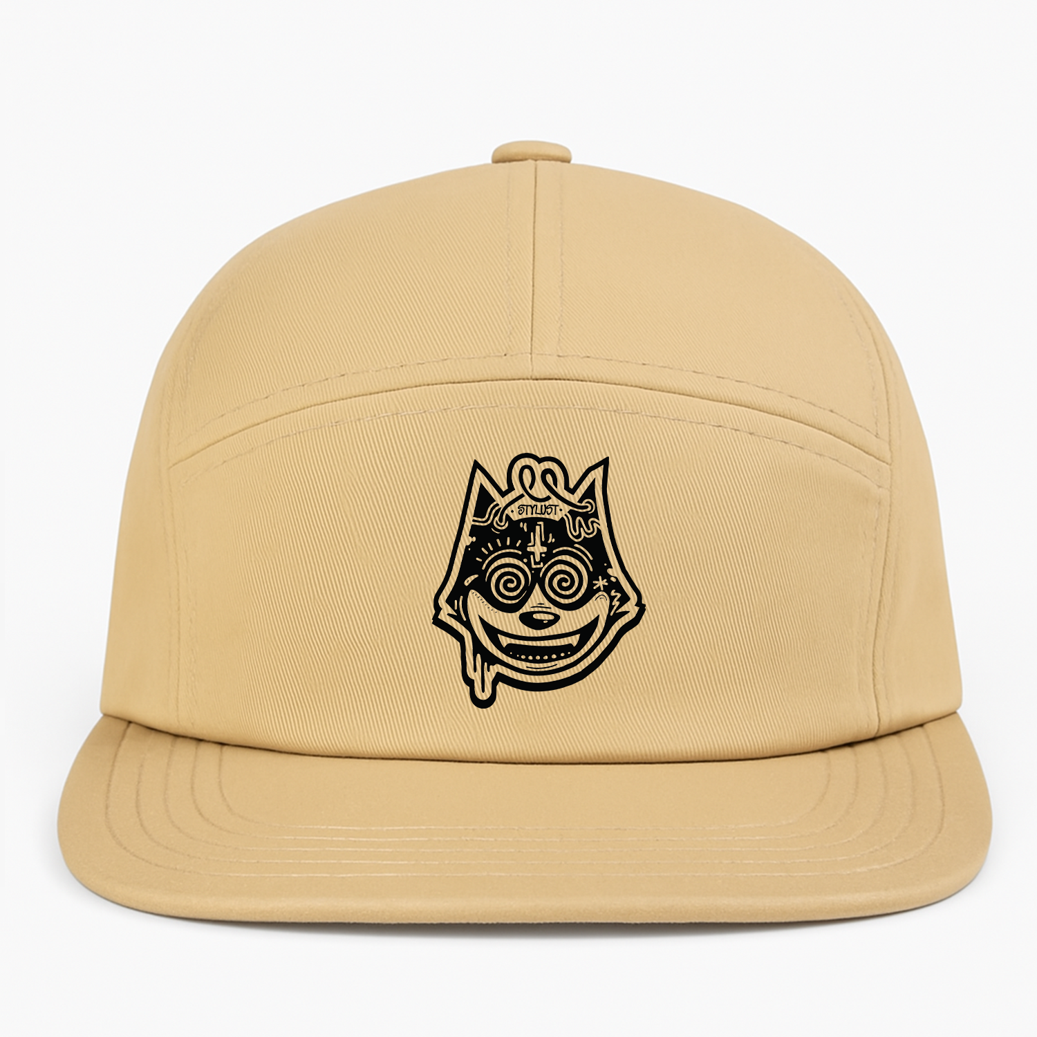 Stylust Berk Trapcat 5-Panel Cotton Twill Camper Hat (Khaki/Stone Grey/Black)
