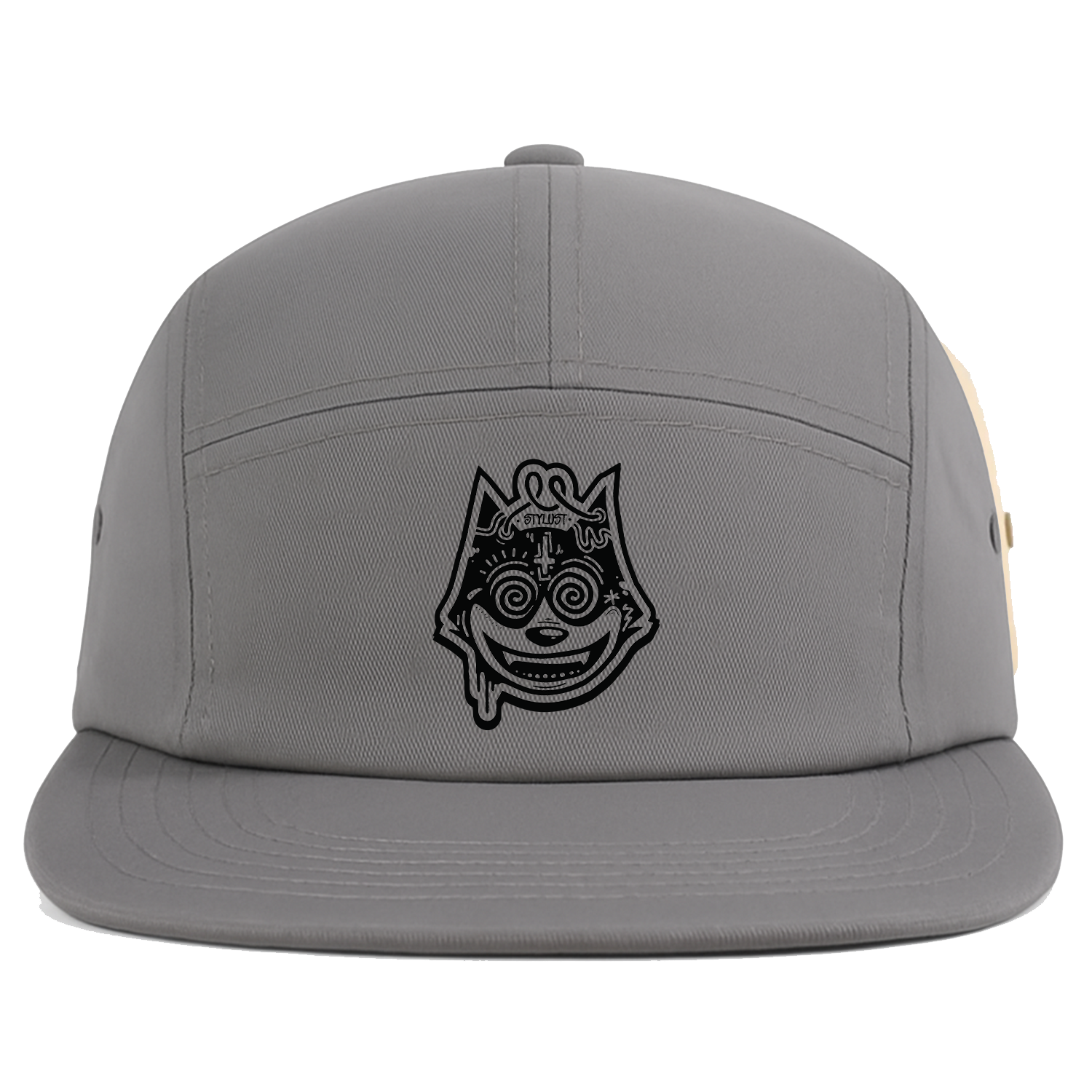 Stylust Berk Trapcat 5-Panel Cotton Twill Camper Hat (Khaki/Stone Grey/Black)