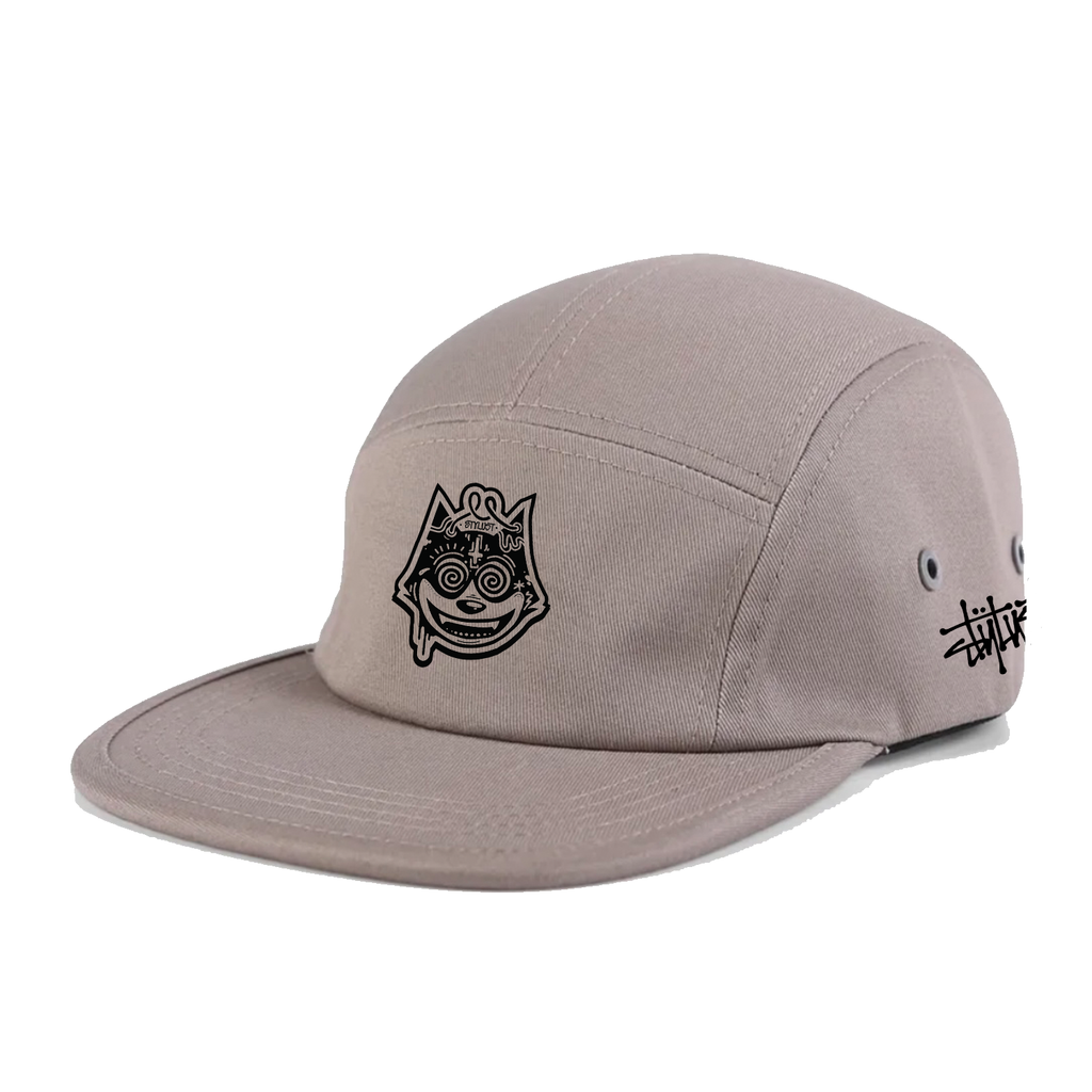 Stylust Berk Trapcat 5-Panel Cotton Twill Camper Hat (Khaki/Stone Grey/Black)